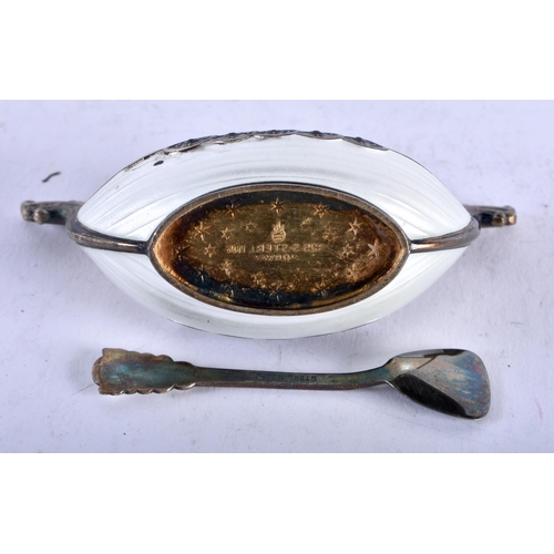 1281 - A Norwegian Silver Salt with Matching Spoon formed as a Viking Long Boat with Enamel Decoration and ... 