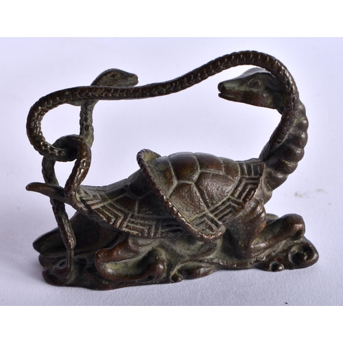 1293 - A Japanese Bronze Snake attacking a Turtle. 5cm x 6.6cm x 2.5cm, weight 157g