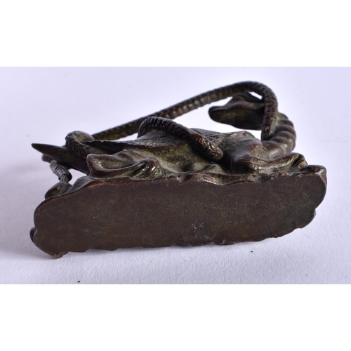 1293 - A Japanese Bronze Snake attacking a Turtle. 5cm x 6.6cm x 2.5cm, weight 157g