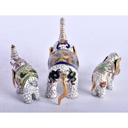 1294 - Three Cloisonne Enamel Elephants. Largest 6.5cm x 8.6cm x 3.5cm, total weight 138g (3)