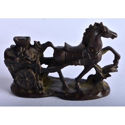 1298 - A Chinese Bronze Horse Pulling a Chariot. 6.3cm x 9.5cm x 3.2cm, weight 322g