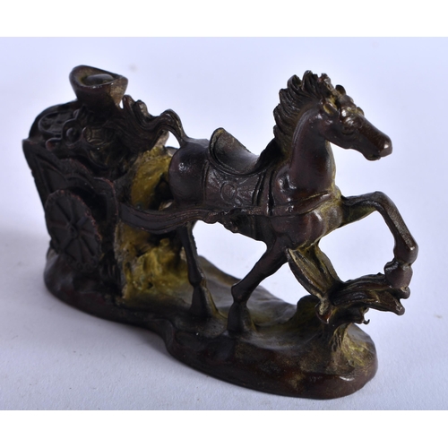 1298 - A Chinese Bronze Horse Pulling a Chariot. 6.3cm x 9.5cm x 3.2cm, weight 322g