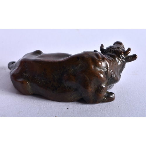 1303 - A Japanese Bronze of a Recumbent Water Buffalo. 6.4cm x 3.3cm x 2.2cm, weight 130g