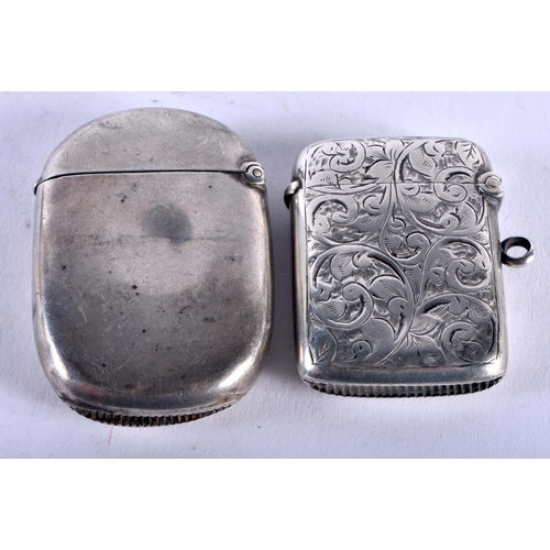 1312 - Two Silver Vesta Cases. Hallmarks Birmingham 1894 and 1897, Largest 5.1cm x 3.5cm x 1.1cm, total wei... 