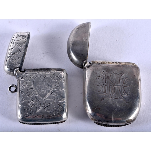 1312 - Two Silver Vesta Cases. Hallmarks Birmingham 1894 and 1897, Largest 5.1cm x 3.5cm x 1.1cm, total wei... 