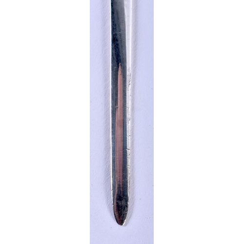 1313 - A Silver Letter Opener with a Stag Finial. Hallmarked Chester 1928. 15 cm x 1.9cm, weight 17g