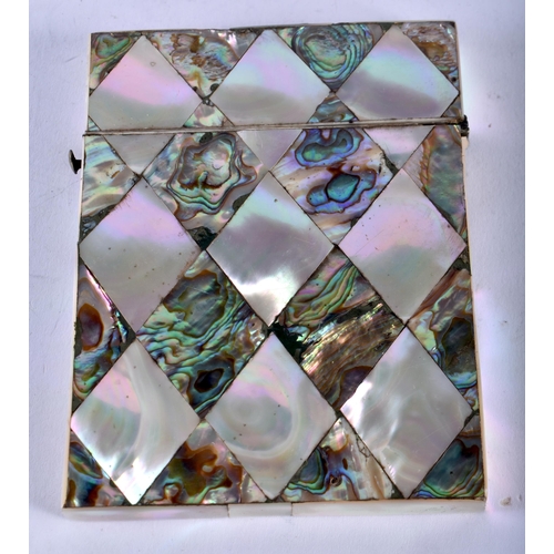 1315 - A Card Case with Mother of Pearl and Abalone Shell inlay. 10.5cm x 7.8cm x 1cm, weight 53g