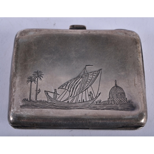 1318 - A Rare English Silver Curved Back Case with Niello Decoration. Hallmarked Birmingham 1912