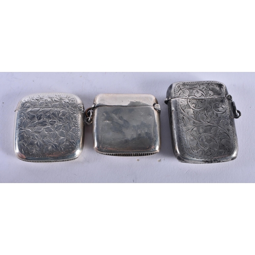 1319 - Three Silver Vesta Cases with Birmingham Hallmarks for 1900 and 1908. Largest 5.3cm x 3.8cm x 1.1cm,... 