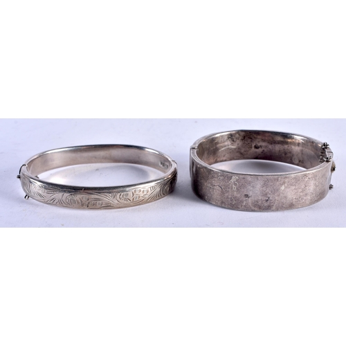 1324 - Two Bright Cut Silver Bracelets. Hallmarked Chester 1950 and 1960. Internal diameter 5.5cm, total we... 