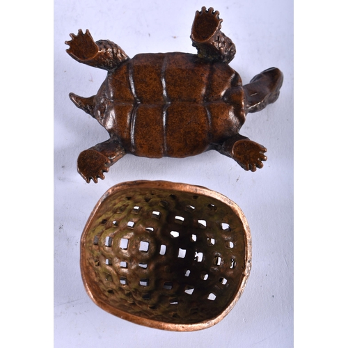 1326 - A JAPANESE BRONZE TORTOISE OKIMONO. 195 grams. 8.5 cm x 5.75 cm.