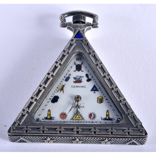 1331 - A SILVER MASONIC CERVINE POCKET WATCH. 5.75 cm x 5.25cm.