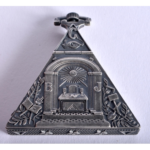 1331 - A SILVER MASONIC CERVINE POCKET WATCH. 5.75 cm x 5.25cm.