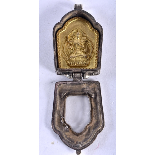 1338 - A CHINESE TIBETAN WHITE & YELLOW METAL BUDDHA PENDANT. 43 grams. 5.25cm x 3 cm.