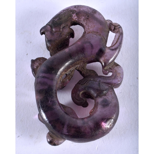 1347 - A CHINESE CARVED AMETHYST GLASS DRAGON. 58 grams. 7.5 cm x 5 cm.