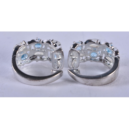 1375 - A PAIR OF MOONSTONE AND TOPAZ EARRINGS. 9 grams. 1.75 cm x 1 cm.