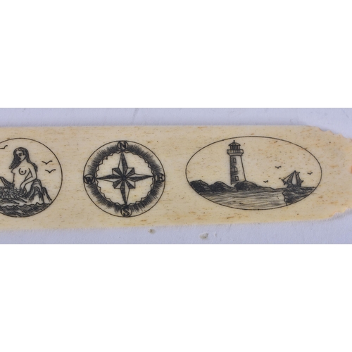 1377 - A CONTINENTAL CARVED BONE SCRIMSHAW PLAQUE. 16 grams. 17 cm x 2.5 cm.