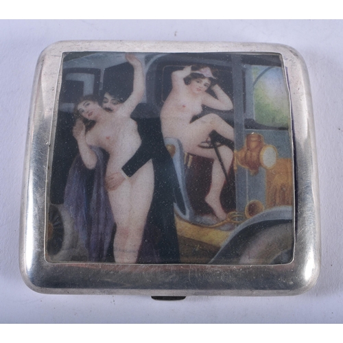 1385 - A STERLING SILVER EROTIC CIGARETTE CASE. 89.8 grams. 8 cm x 7.75 cm.