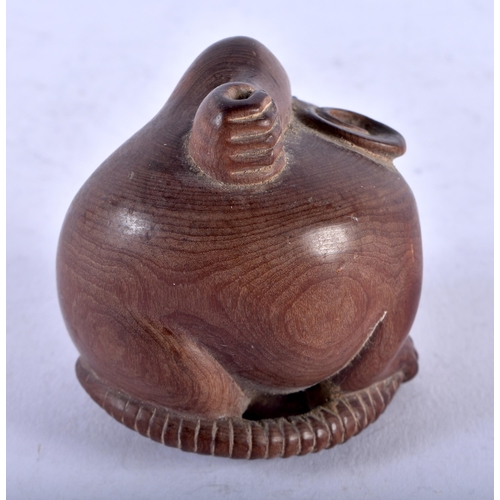 1396 - A JAPANESE CARVED HARDWOOD RAT NETSUKE. 66.3 grams. 5.5 cm x 5.5 cm.