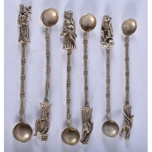 1398 - SIX CHINESE WHITE METAL SPOONS. 88.8 grams. 10.5 cm long. (6)