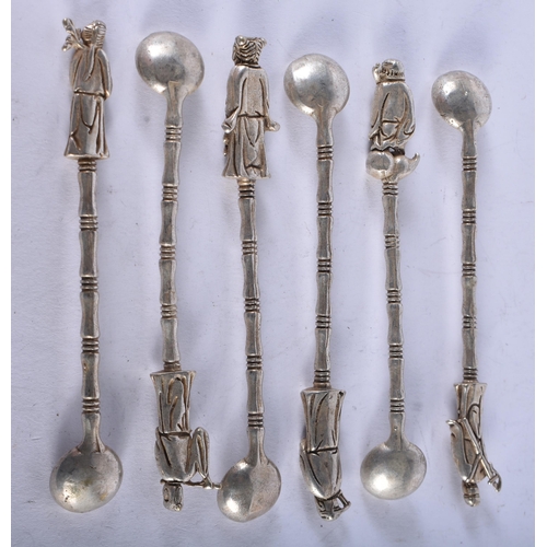 1398 - SIX CHINESE WHITE METAL SPOONS. 88.8 grams. 10.5 cm long. (6)