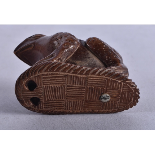 1404 - A JAPANESE BOXWOOD TOAD NETSUKE. 24.2 grams. 6 cm x 4 cm.