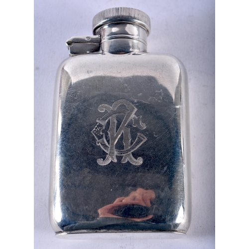 1417 - A Curved Back Silver Screw Top Hip Flask by William Neale & Son Ltd. Hallmarked Birmingham 1920.  8.... 