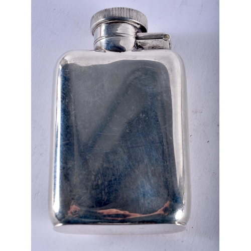 1417 - A Curved Back Silver Screw Top Hip Flask by William Neale & Son Ltd. Hallmarked Birmingham 1920.  8.... 