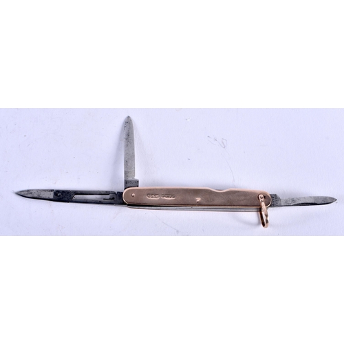 1428 - A 9 Carat Gold Cased Pen Knife with Scissors. Hallmarked 375.  15 cm x 1.1cm (extended).Total weight... 