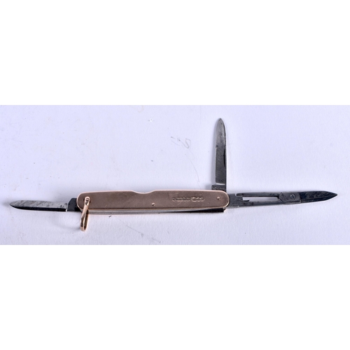 1428 - A 9 Carat Gold Cased Pen Knife with Scissors. Hallmarked 375.  15 cm x 1.1cm (extended).Total weight... 