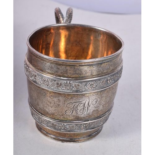 1437 - A Georgian Silver Twin Handled Mug with Snake Handles by Rebecca Emes and Edward Barnard. Hallmarked... 