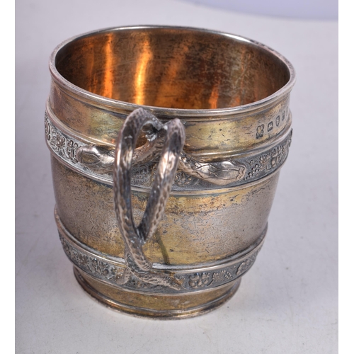 1437 - A Georgian Silver Twin Handled Mug with Snake Handles by Rebecca Emes and Edward Barnard. Hallmarked... 