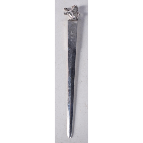 1446 - A George V Silver Letter Opener with a Lion Finial. Hallmarked Sheffield 1926. 19 cm x 2.5cm, weight... 