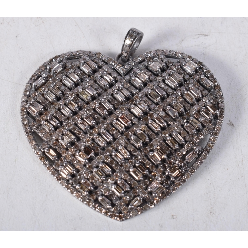 1450 - A Silver Heart Pendant set with Diamonds. Stamped 925. 4.2cm x 4.2cm, weight 11.9g