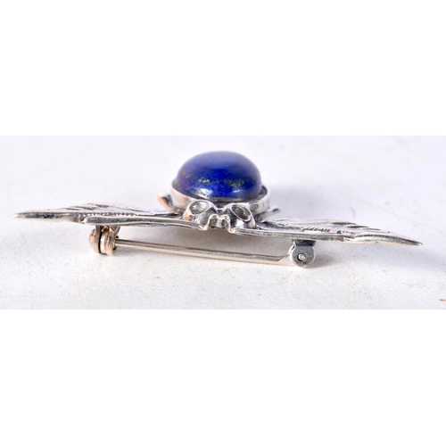 1461 - A SILVER AND LAPIS LAZULI BUG BROOCH. 7 grams. 2.5 cm x 4.25cm.