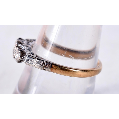 1464 - AN ANTIQUE PLATINUM AND DIAMOND RING. O. 2.7 grams.