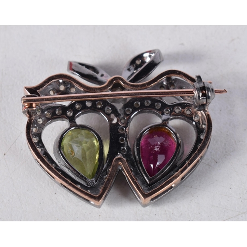 1505 - An antique late Victorian sweetheart brooch, this brooch has Gen Set Cabochons cut heart side by sid... 