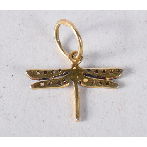 1510 - A Diamond Dragonfly Charm. 1.5cm x 1.2cm, weight 0.4g