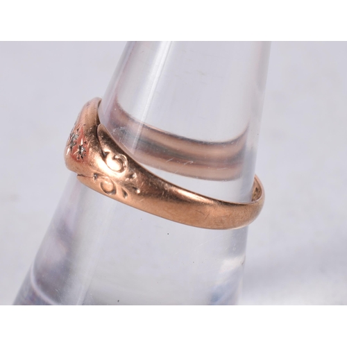 1513 - A 9 Carat Gold Gypsy Ring. Stamped 375 with Chester Hallmark. Size M, weight 1.7g