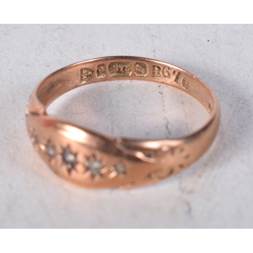 1513 - A 9 Carat Gold Gypsy Ring. Stamped 375 with Chester Hallmark. Size M, weight 1.7g