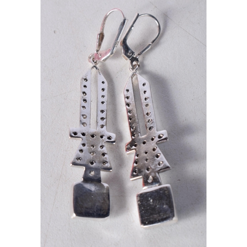 1518 - A Pair of Art Deco Style Silver Drop Earrings set with Paste Stones and Gems. Stamped Sterling. 5.9c... 