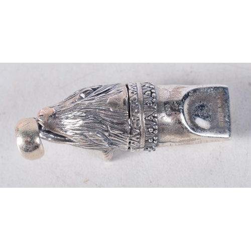 1542 - A Silver Fox Head Whistle Pendant. Stamped Sterling. 4.5cm x 1.2cm x 1.2cm, weight 12.4g