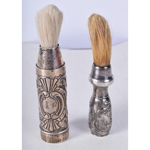 1568 - A Heavily Embossed Silver Shaving Brush together with another. 14 cm x 3.1cm, total weight 140.6g (2... 