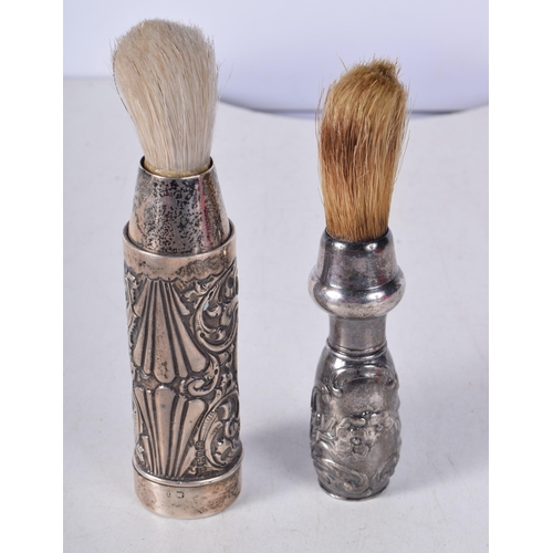 1568 - A Heavily Embossed Silver Shaving Brush together with another. 14 cm x 3.1cm, total weight 140.6g (2... 