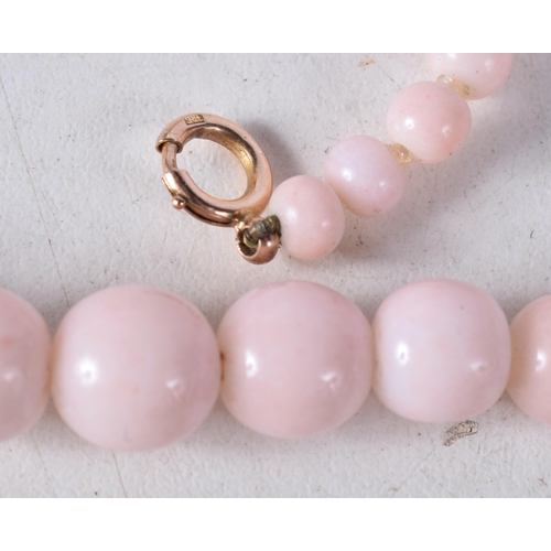 1607 - A PINK CORAL NECKLACE. 49 grams. 51 cm long.