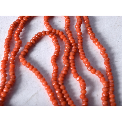 1624 - TWO CORAL NECKLACES. 52 grams. Largest 92 cm long. (2)