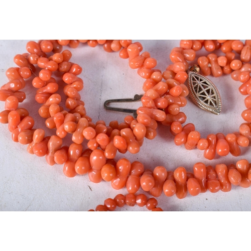 1624 - TWO CORAL NECKLACES. 52 grams. Largest 92 cm long. (2)