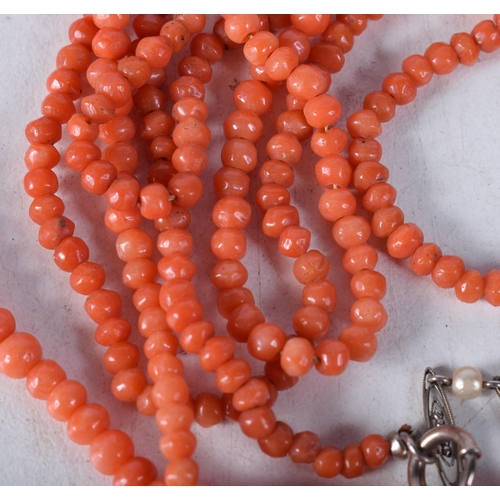 1624 - TWO CORAL NECKLACES. 52 grams. Largest 92 cm long. (2)