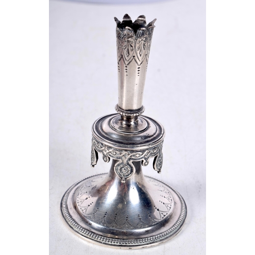 1625 - AN ANTIQUE WHITE METAL VASE. 82 grams. 8.75 cm x 5.5 cm.