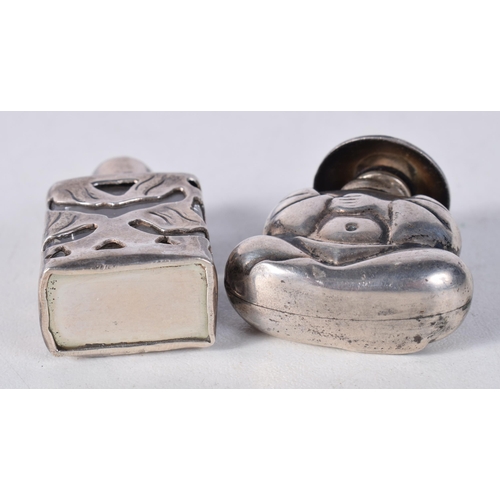 1655 - TWO SILVER SCENT BOTTLES. 29 grams. Largest 3.5 cm x 2 cm. (2)